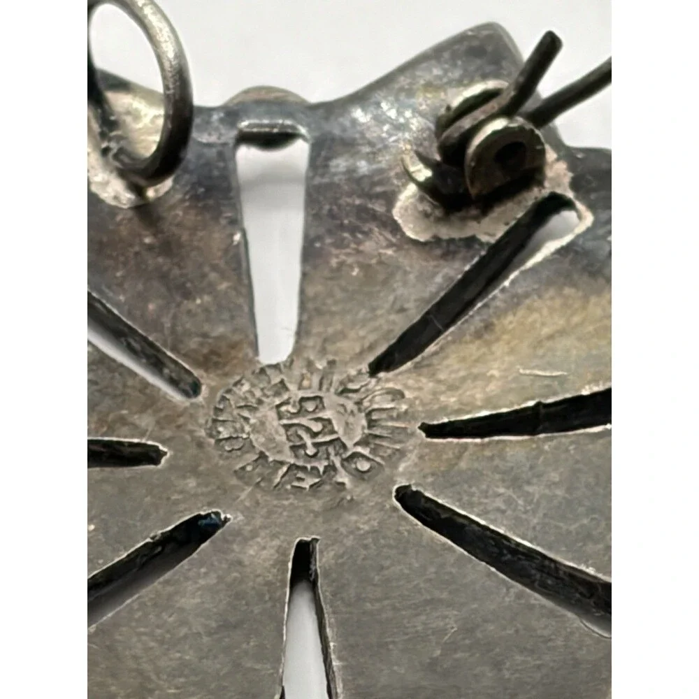Vintage Mexico 925 Sterling Silver Abalone Crushed Turquoise Flower Brooch Pin